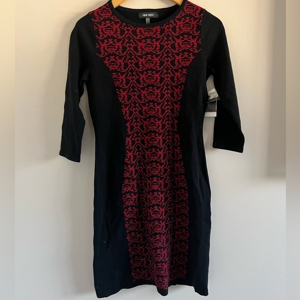 Nine West Black & Red Patterned Knee-Length Dress – Size XS – NWT 🖤❤️